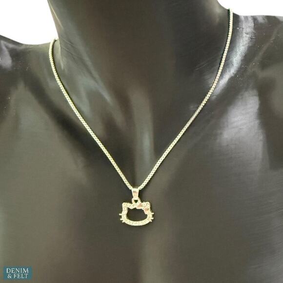 Hello Kitty Crystal Pendant Necklace Silver Tone Adjustable Chain Cute Gift - Picture 2 of 7